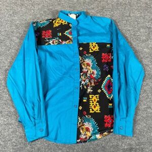 VTG Western Collection Top Womens 10 Blue Button Up‎ Western Native Cotton USA